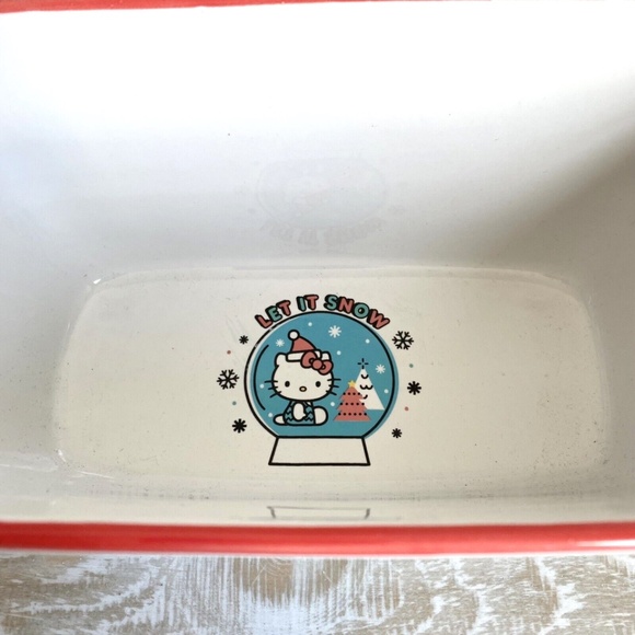Hello Kitty Christmas Loaf Baking Pan Ceramic 9"x5" Sanrio Let it Snow Ornaments - Picture 5 of 9